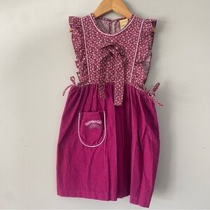 Vintage Cabbage Patch Raspberry Corduroy Floral Jumper with Matching Bow 6X